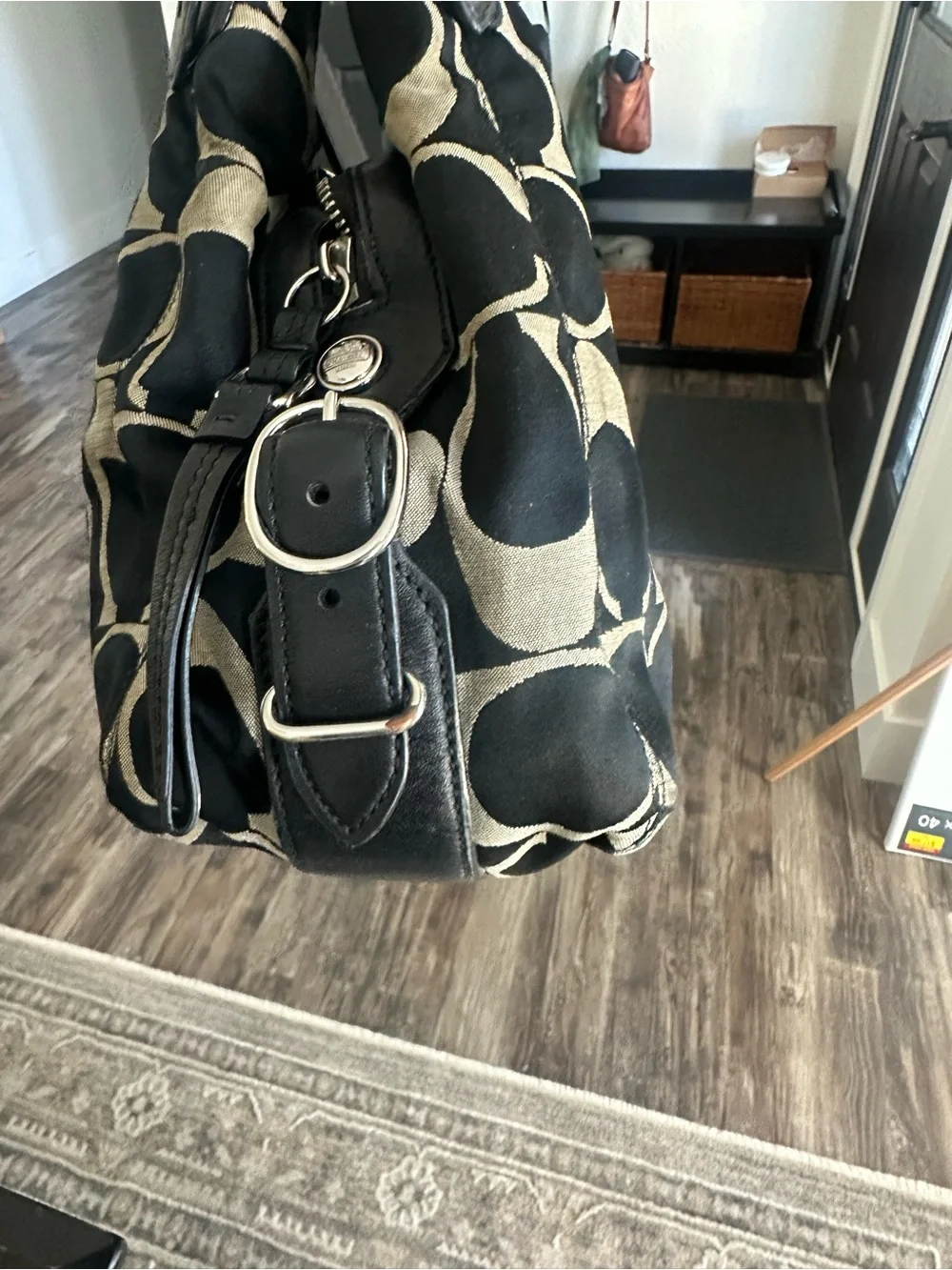 Coach Signature Shoulder Bag 16714 Black Khaki – Silver Hardware